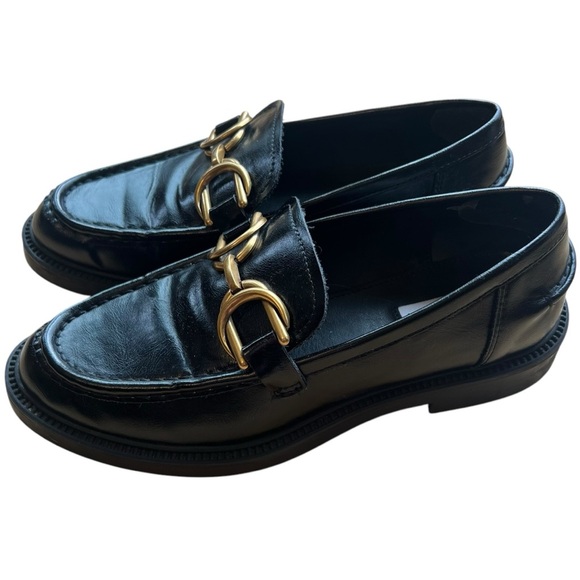 Steve Madden, Sheyla Black Vegan Leather Goldtone Bit Buckle Loafers Size 9.5 - Picture 1 of 8